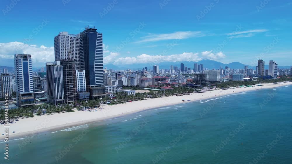 far view of My Khe beach in Vietnam with the coastline of city Da Nang far view of My Khe beach in Vietnam with the coastline of city Da Nang
