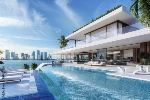 luxurious modern villa with infinity pool overlooking miami skyline sleek architecture blends indooroutdoor living epitomizing highend urban lifestyle