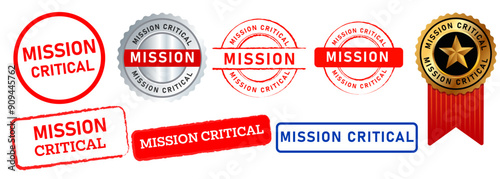mission critical failure disruption business factor stamp collection template ribbon medallion medal rectangle shape blue black red gold color