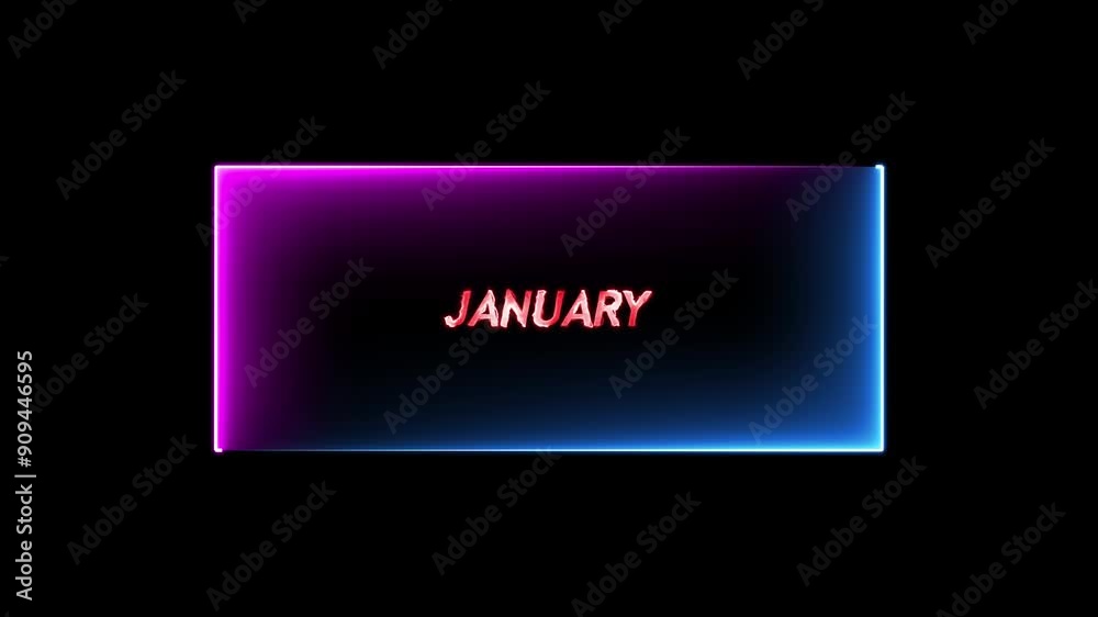 Bright neon rectangle on the word January with black background Bright neon rectangle on the word January with black background