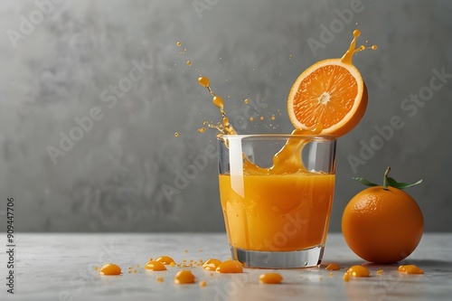 Orange juice splash with orange fruit on the white background