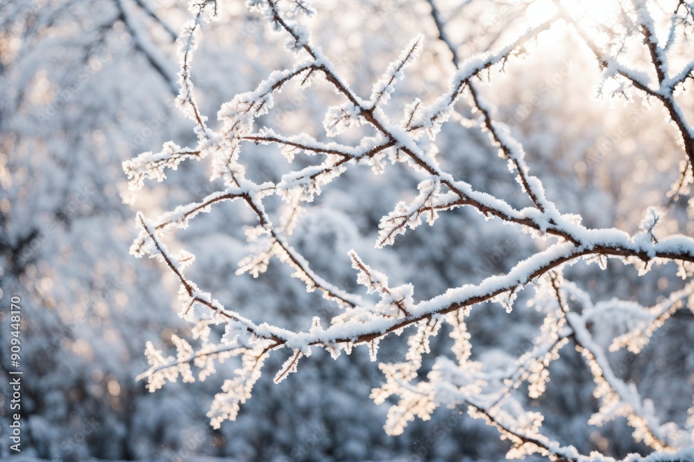 Winter frost adorning branches in a scenic display Winter frost adorning branches in a scenic display
