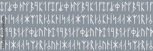 Icelandic neofolk seamless pattern with magic runes. Repeated background with ancient symbols.