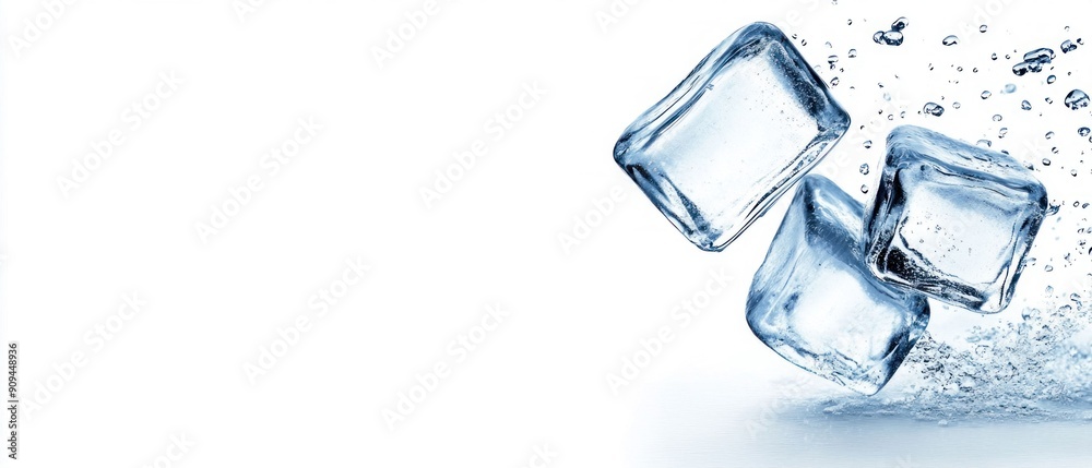 Ice Cubes Scattering on White Background. Generative ai Ice Cubes Scattering on White Background. Generative ai