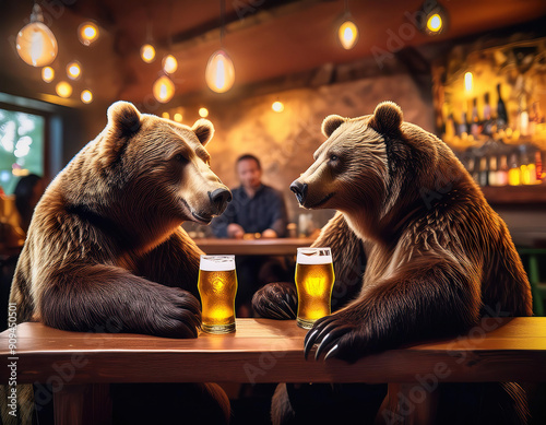 Brown Bears on Date at Bar
