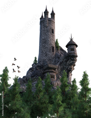 3d render forest and fantasy castle