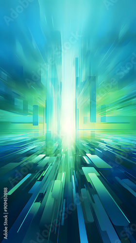 Digital green and blue geometry wave abstract graphic poster background