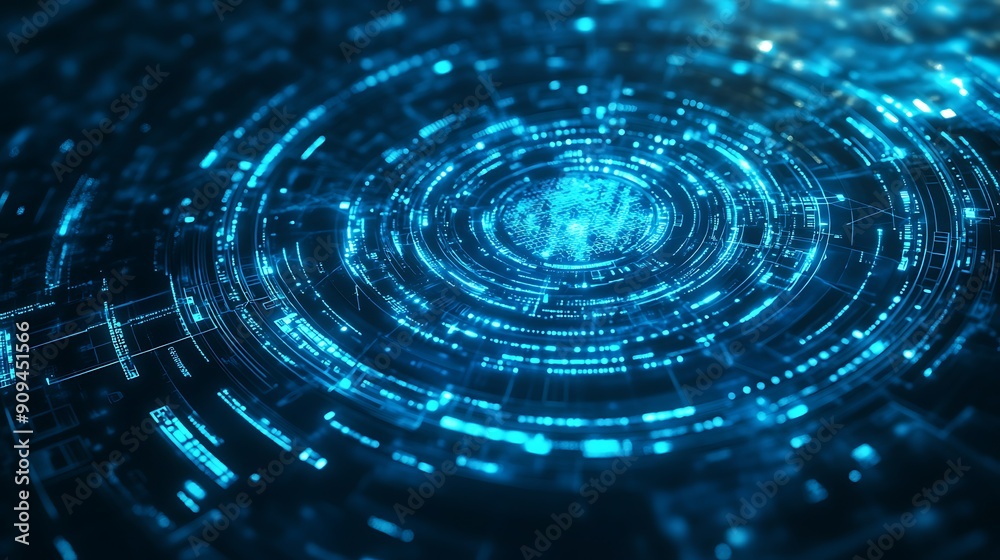 Abstract blue glowing circles with technology lines. Abstract blue glowing circles with technology lines.