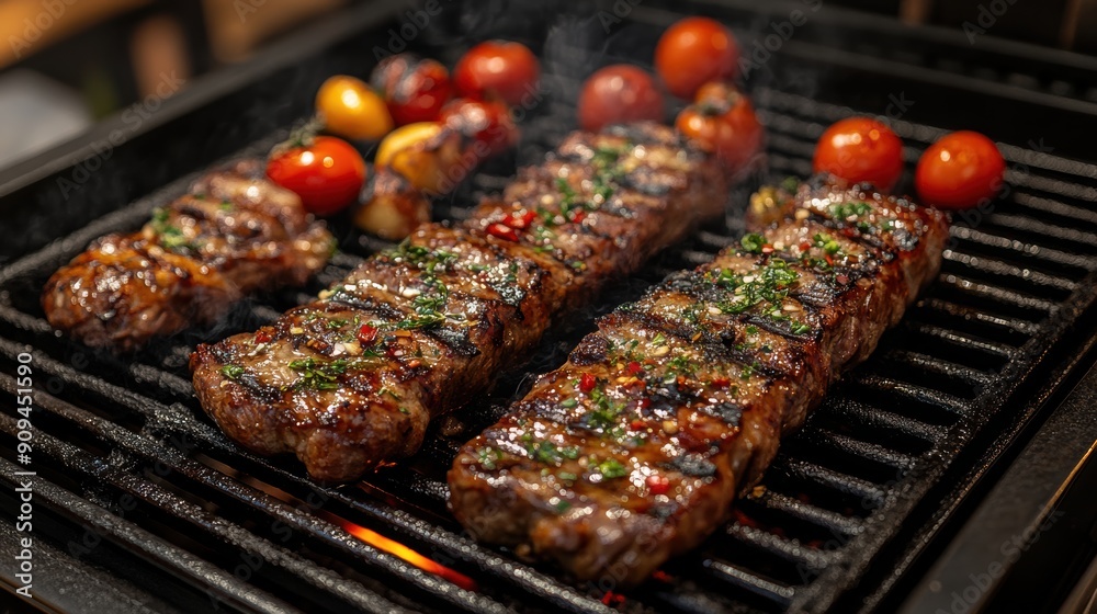 A classic braai with meat and vegetables perfectly grilled, the flames and smoke adding to the rich flavor A classic braai with meat and vegetables perfectly grilled, the flames and smoke adding to the rich flavor