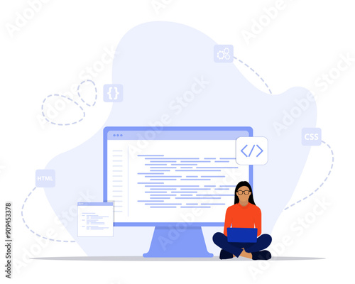 code typing concept illustration. Suitable for landing page, ui, web, App intro card, editorial, flyer, and banner.