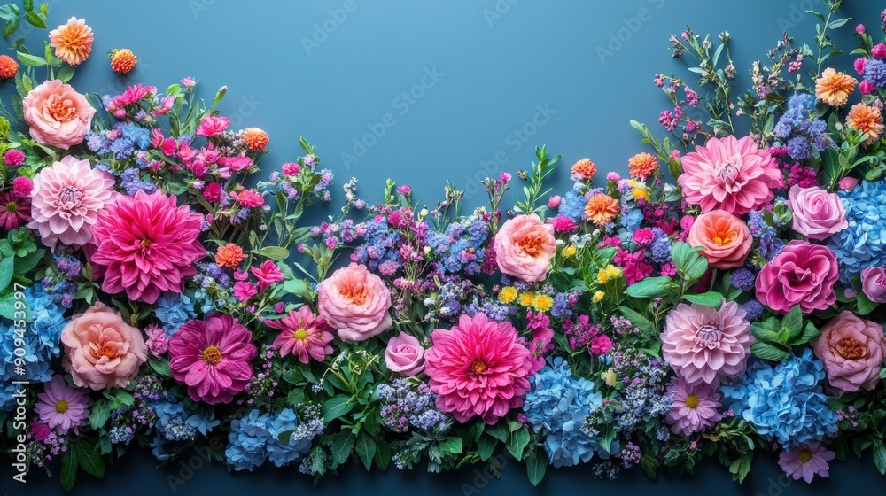 A frame of lush, vibrant flowers surrounding a blank space, ideal for messages A frame of lush, vibrant flowers surrounding a blank space, ideal for messages