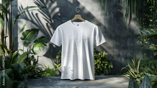 3d realistic white men t-shirt mockup with with background.