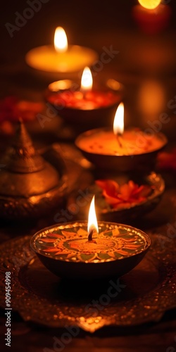 India, Diwali Festival of Lights Indian Festival Diyas Fireworks Rangoli Lakshmi Puja Sweets Family Gathering Festive Decor, vertical orientation.