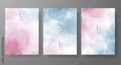 Watercolor Minimal Card. Classic Vector Design Cards. Wedding Abstract Background Invitation Art Template. Set of Creative Illustrations for Brochure, Cover Design. Minimalistic Watercolor Artwork.