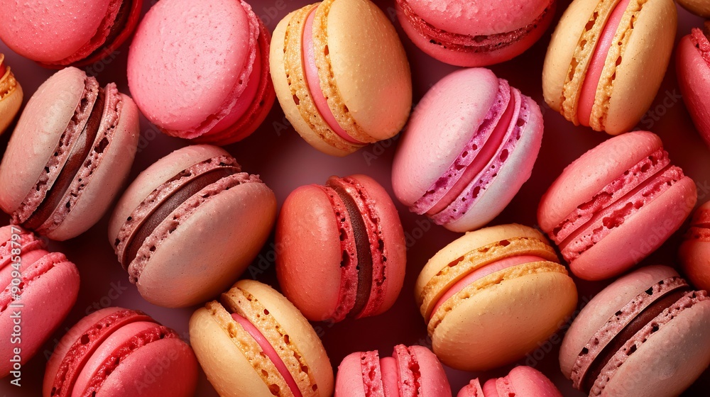 Close up of colorful love macaron background, top view. Photorealistic high resolution macro photography for advertising or food design. Close up of colorful love macaron background, top view. Photorealistic high resolution macro photography for advertising or food design.