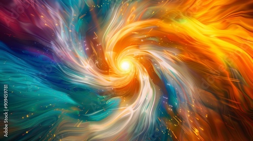 Swirling colors depict complex, ambiguous nature.