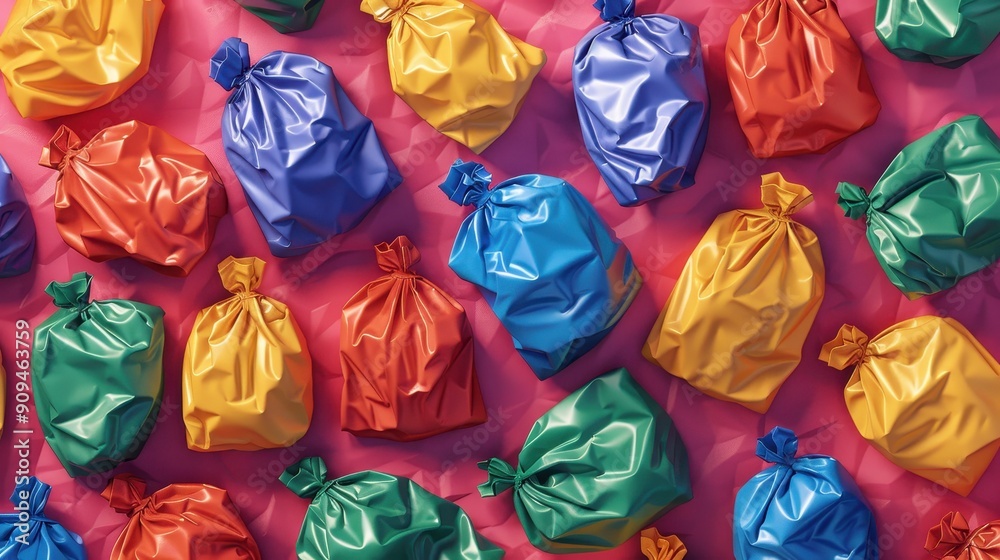 Fototapeta premium A bunch of plastic bags with different colors and sizes
