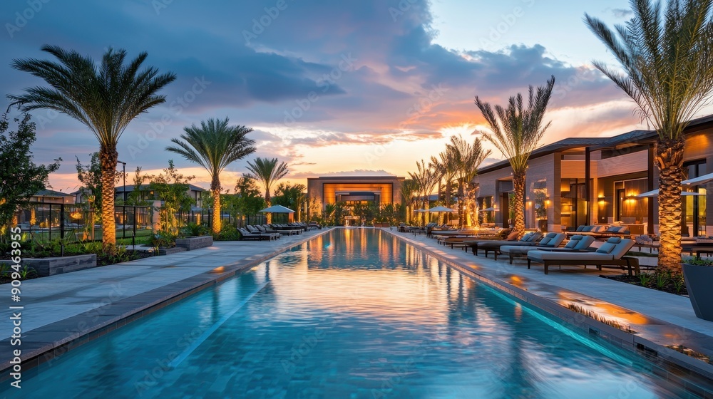 Fototapeta premium Holiday and Tourism Concept : Resort with Modern Architecture, Luxurious Pool