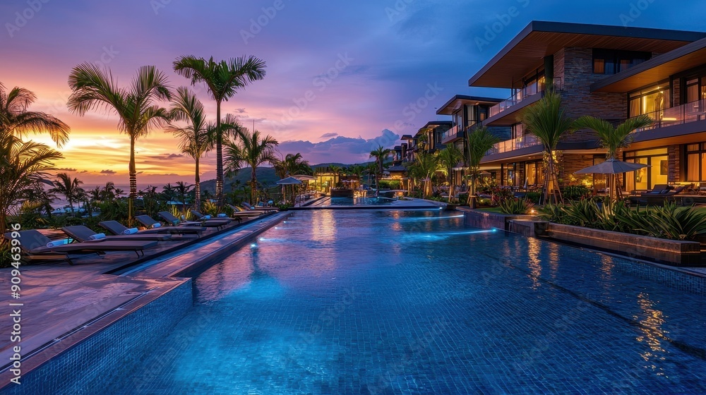 Holiday and Tourism Concept : Resort with Modern Architecture, Luxurious Pool Holiday and Tourism Concept : Resort with Modern Architecture, Luxurious Pool
