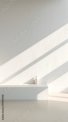 Digital white minimalist white wall light and shadow scene geometric poster background with Generative