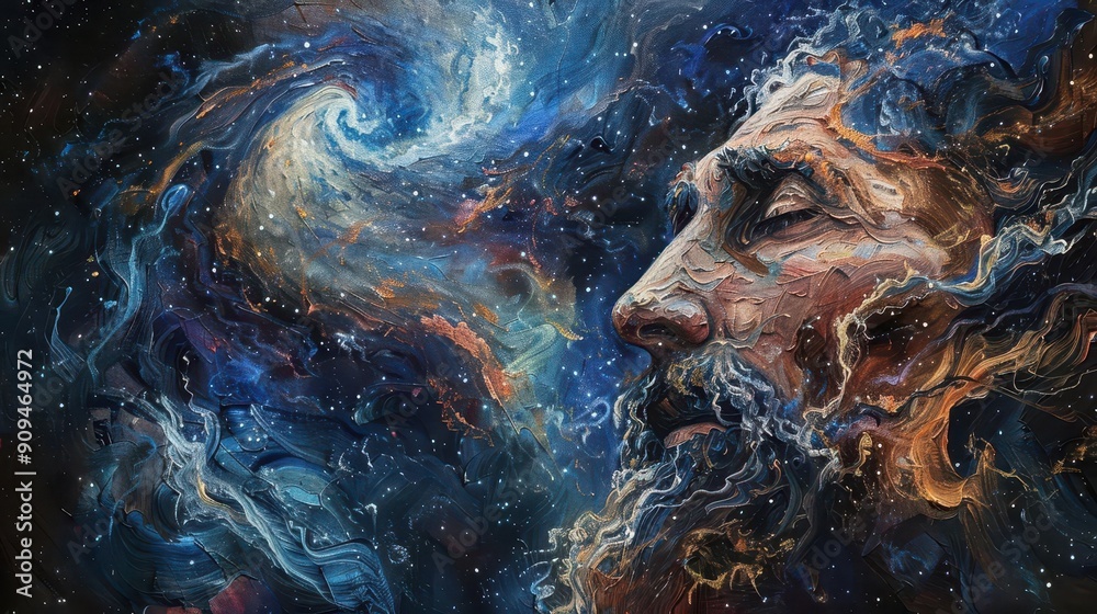 surreal portrait of abraham gazing skyward his face a constellation of vibrant brush strokes the night sky above transforms into a swirling canvas of stars blending reality and abstraction surreal portrait of abraham gazing skyward his face a constellation of vibrant brush strokes the night sky above transforms into a swirling canvas of stars blending reality and abstraction