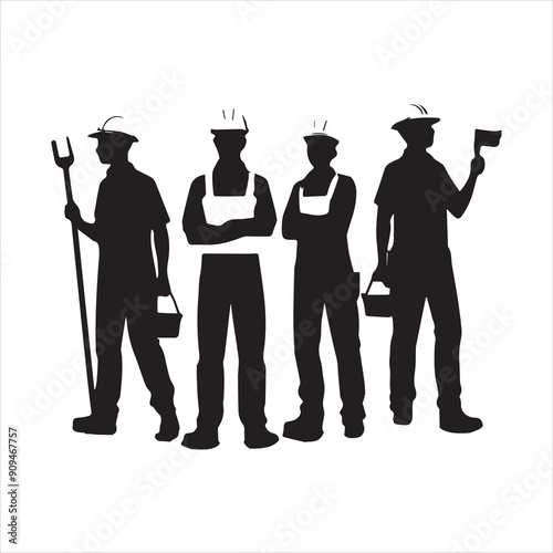 Happy labur day design concept with silhouette of workers with white background photo