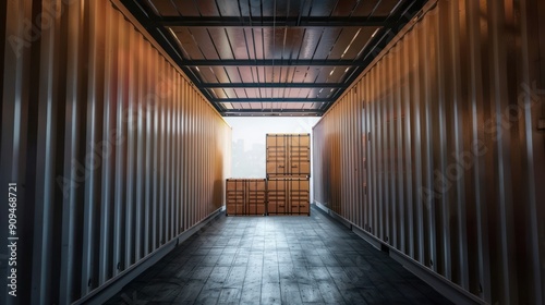 Interior of a cargo container with goods packed for transport.