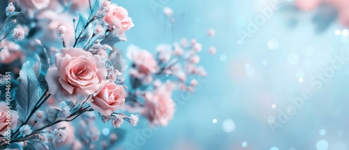 Dreamy vintage fantasy with pink and blue rose flowers, perfect for ethereal spring nature posters