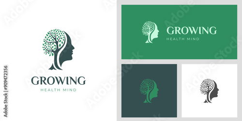 Tree brain growth logo design concept idea for human mind, innovation, thinking and creative growing symbol vector illustration