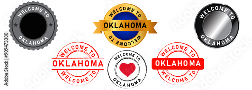 welcome to Oklahoma city stamp collection design icon destination part USA united state arrive arriving America tourist tourism tour country greeting
