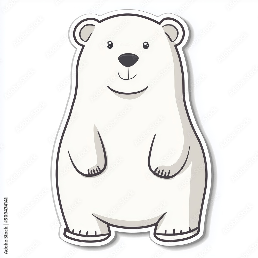 Isolated Cute White Polar Bear Smiling with Black Nose Sticker on Blank White Generative Illustration