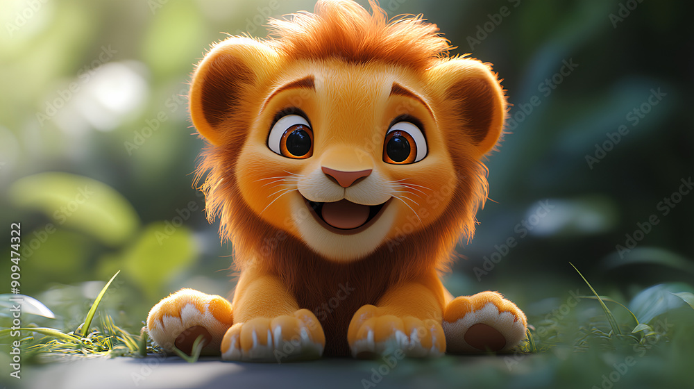 3D cute happy cartoon lion, isolated on white background 3D cute happy cartoon lion, isolated on white background