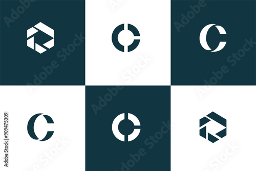 set of creative monogram letter C logo design template, Bold letter c logo template  elegant business emblem logo
