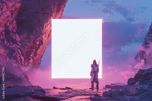 Abstract Game Art Fantasy Themed Glowing Pink Character Shape Template Illustration