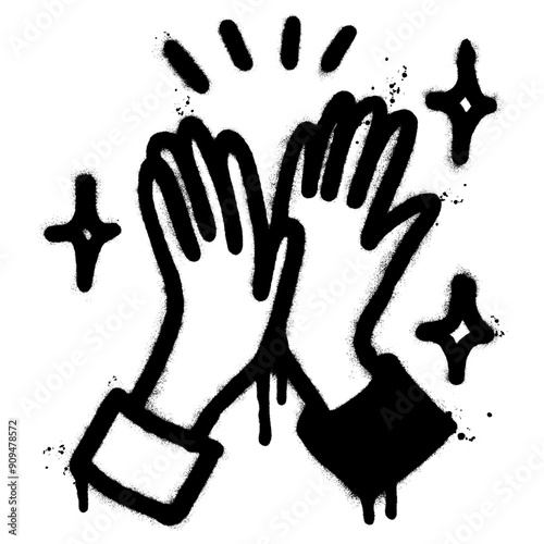 Spray Painted Graffiti High five sign Sprayed isolated with a white background.