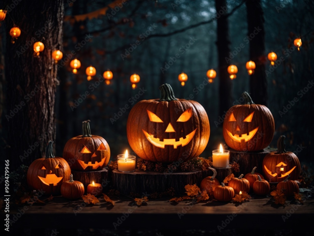 Halloween party Wooden banner with pumpkin head jack Halloween party Wooden banner with pumpkin head jack