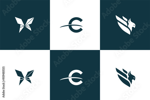 Wings silhouette logo vector set, flying bird abstract collection
