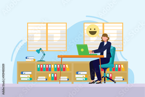 Office workers joy at work. Career, business achievement concept. Colored flat vector illustration isolated.