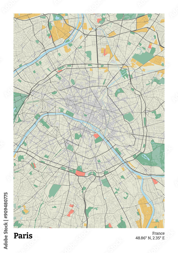 Fototapeta premium Paris - Minimal city map, retro style