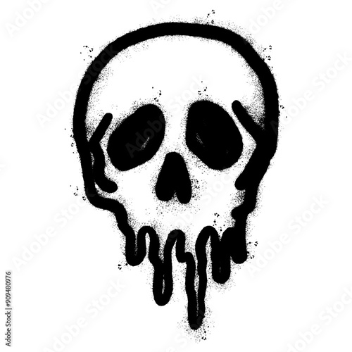 Spray Painted Graffiti skull head melts Sprayed isolated with a white background.