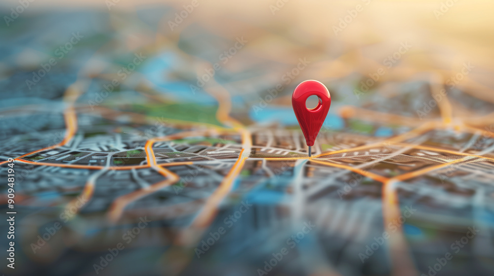 Red Location Pin on a Detailed City Map Red Location Pin on a Detailed City Map