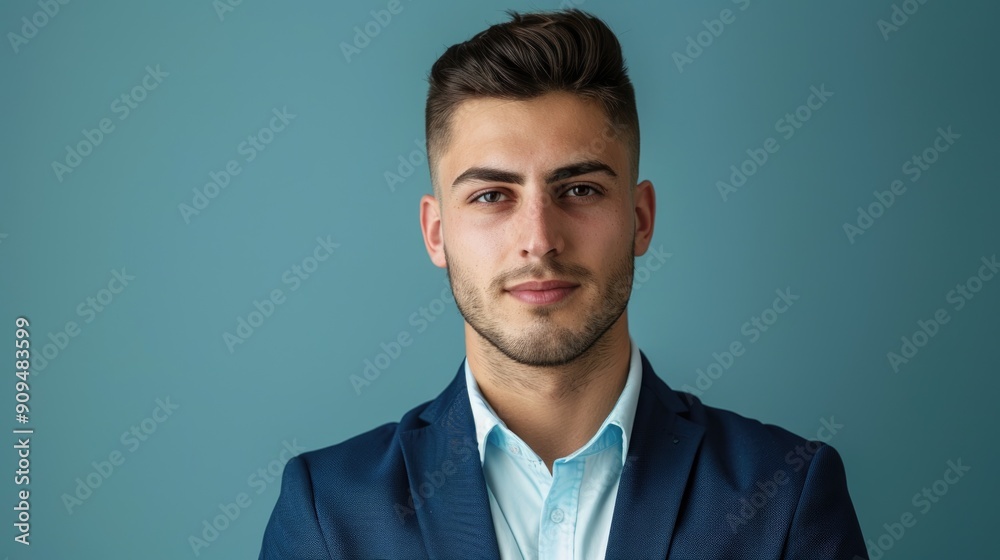 A professional portrait of a young man presenter against a solid color background, exuding confidence and professionalism A professional portrait of a young man presenter against a solid color background, exuding confidence and professionalism