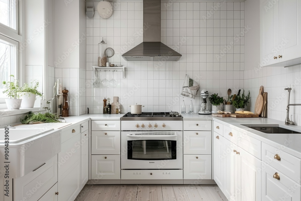 Bright and cozy white kitchen with minimal decor and elegant touches Bright and cozy white kitchen with minimal decor and elegant touches