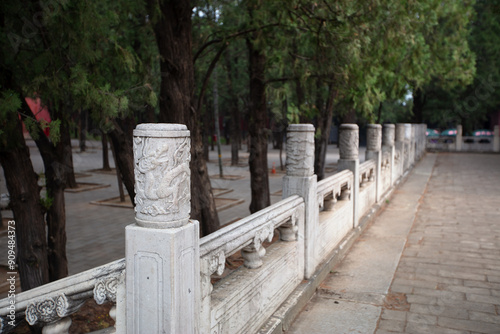 Beautifully patterned stone pillars inside the Dingling Scenic Area in Beijing