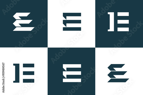 set of initial letter E technology logo design, Set of abstract initial letter E logo templates with icons, symbols for business of fashion, automotive, financial,