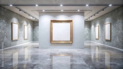 Modern art gallery featuring a empty frame on a Bardiglio marble floor, art, gallery, modern, contemporary photo