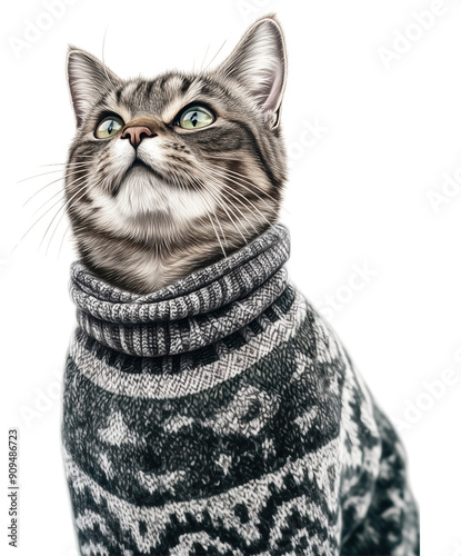 Charming Kitty Donning a Trendy Sweater on Transparent Background for Winterwear Themes photo