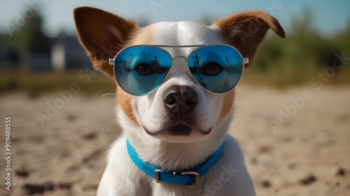 The dog in blue sunglasses