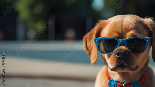 The dog in blue sunglasses