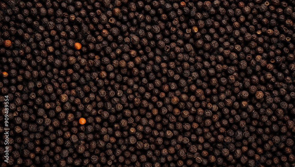 Black pepper corn pattern background, Dried aromatic peppercorn spice, Close-up of black pepper, peppercorn spice background Black pepper corn pattern background, Dried aromatic peppercorn spice, Close-up of black pepper, peppercorn spice background